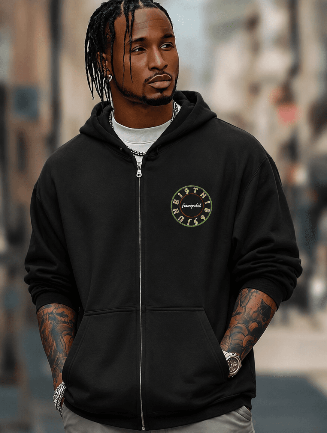 Emancipated Embroidered Zip-Up Hoodie