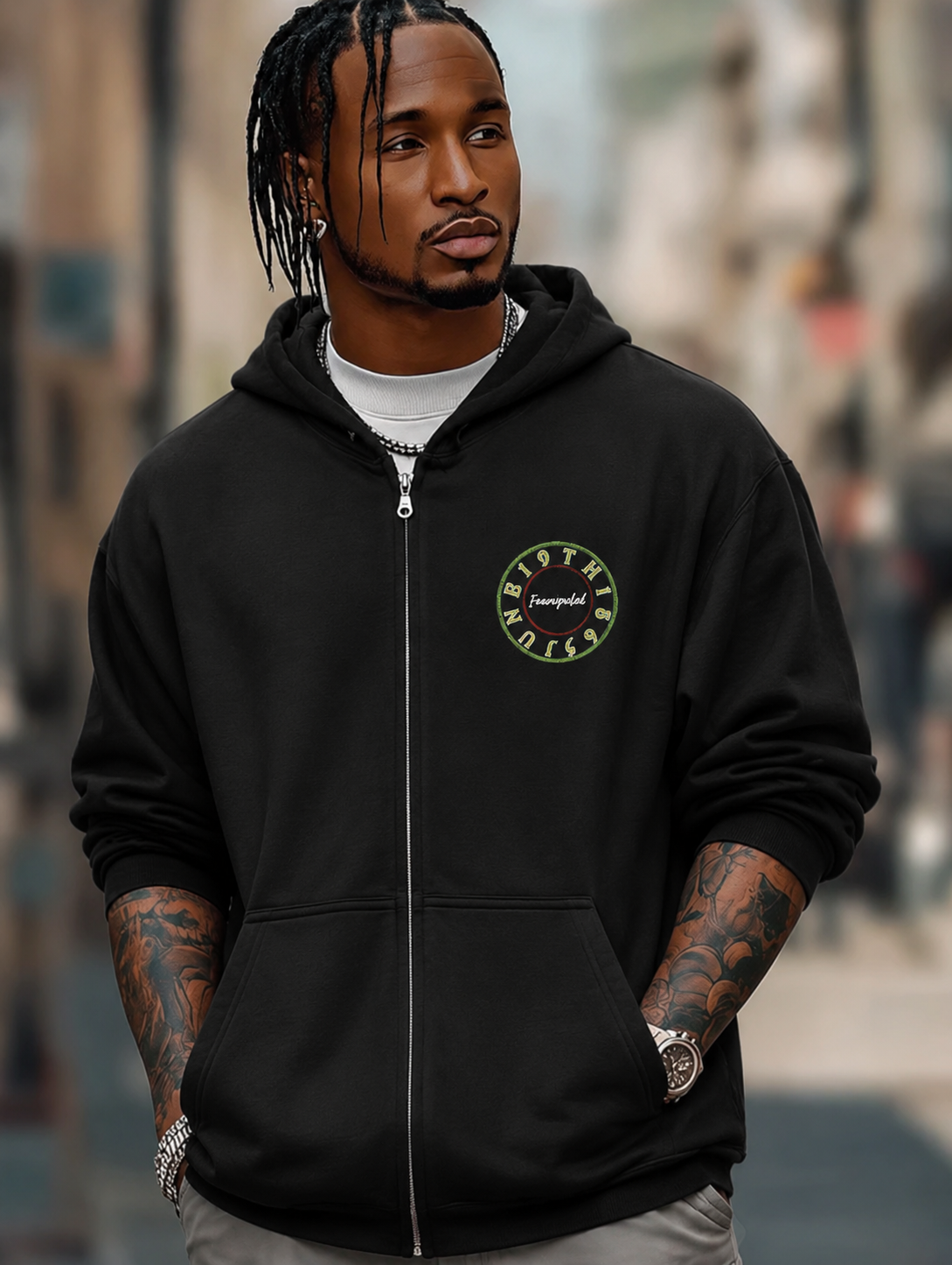Emancipated Embroidered Zip-Up Hoodie -Juneteenth Collection