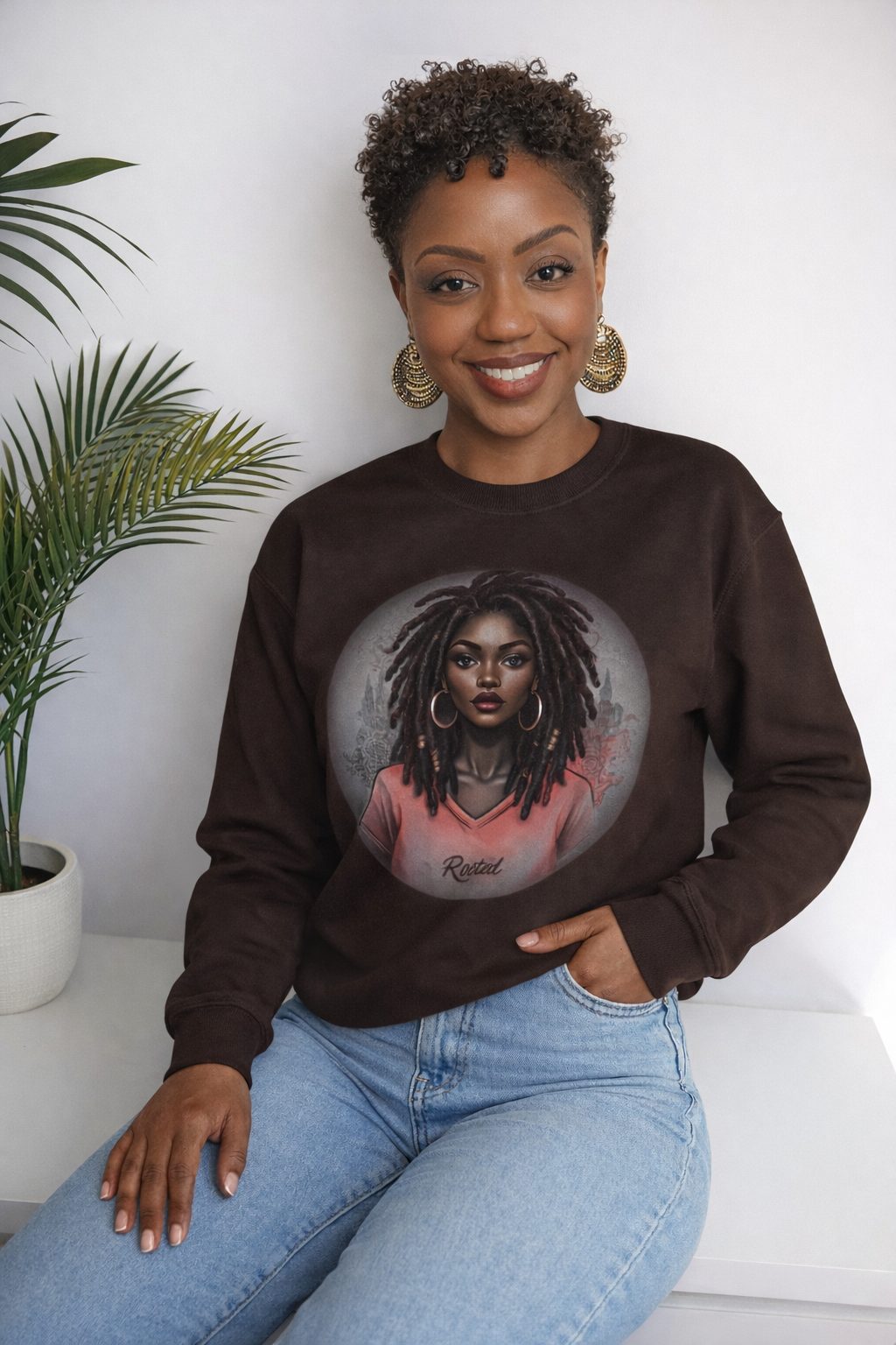 Rooted Sweatshirt for Black Women | Locs Natural Hair Graphic Crewneck | Melanin Pride Cozy Sweatshirt