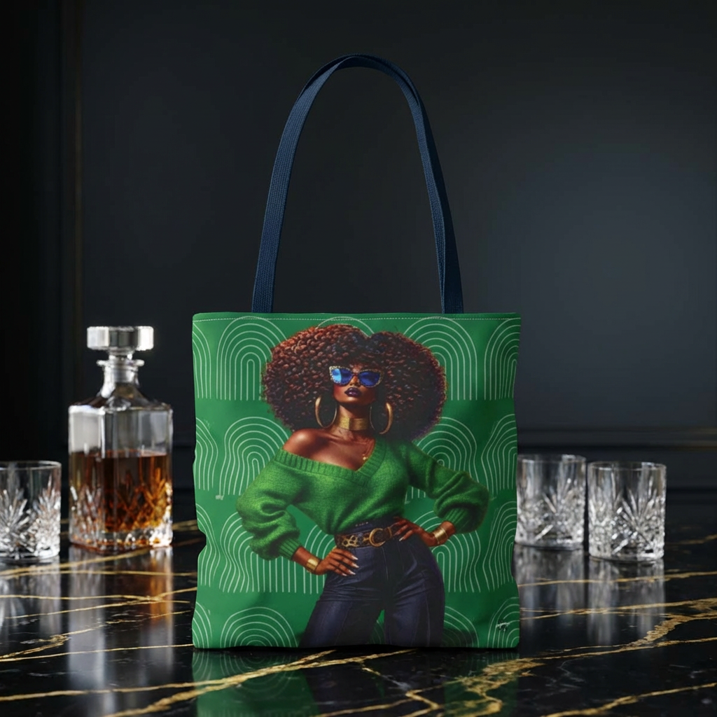 Afro Chic Woman African Patterns Tote Bag | Green Fashionista
