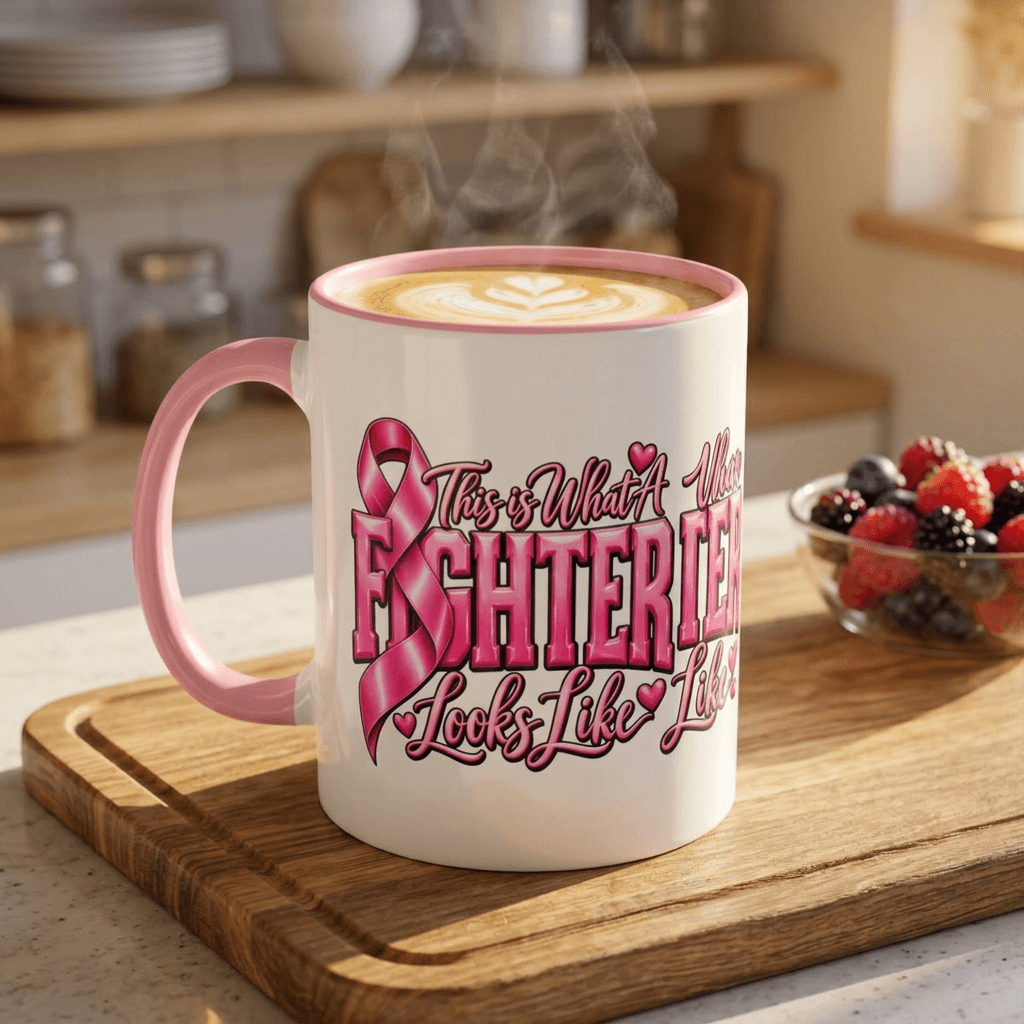 This Is What A Fighter Looks Like Mug | Breast Cancer Awareness Mug | Pink Ribbon Coffee Cup | Cancer Fighter Gift
