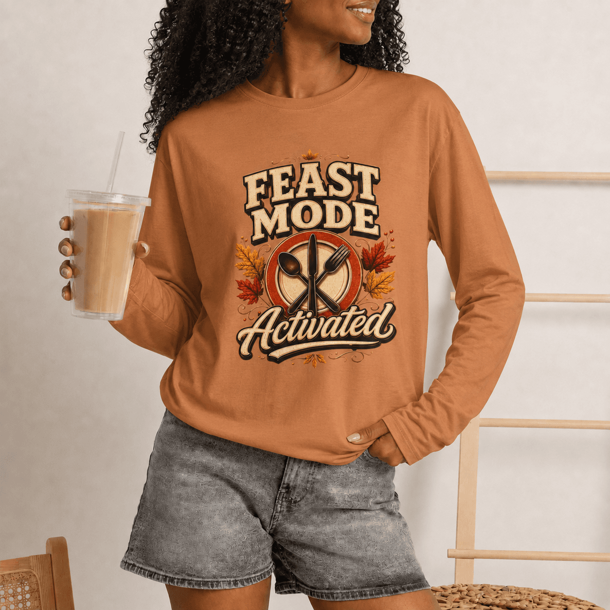 Feast Mode Activated Long Sleeve Tee | Thanksgiving Turkey Dinner Shirt