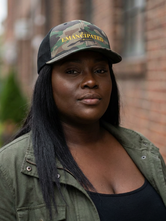 Emancipated Embroidered Camo Trucker Hat